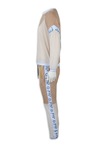WTV169 Customized Winter Contrast Casual Set Golden Pants Bag Zipper 100% Poly Sports Suit Shop side view